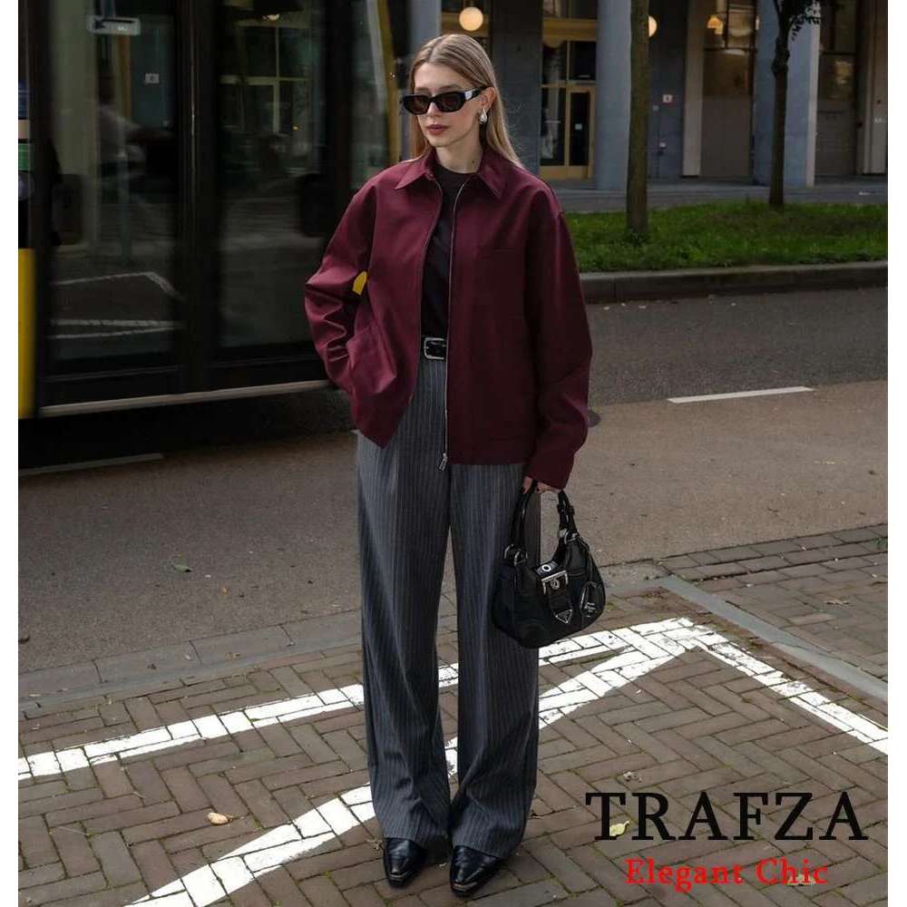 Designer Clothes Trafza-Women Vintage Loose Lapel Bury Color Zipper New 2025 Spring Autumn Stylish Versatile Casual Jacket