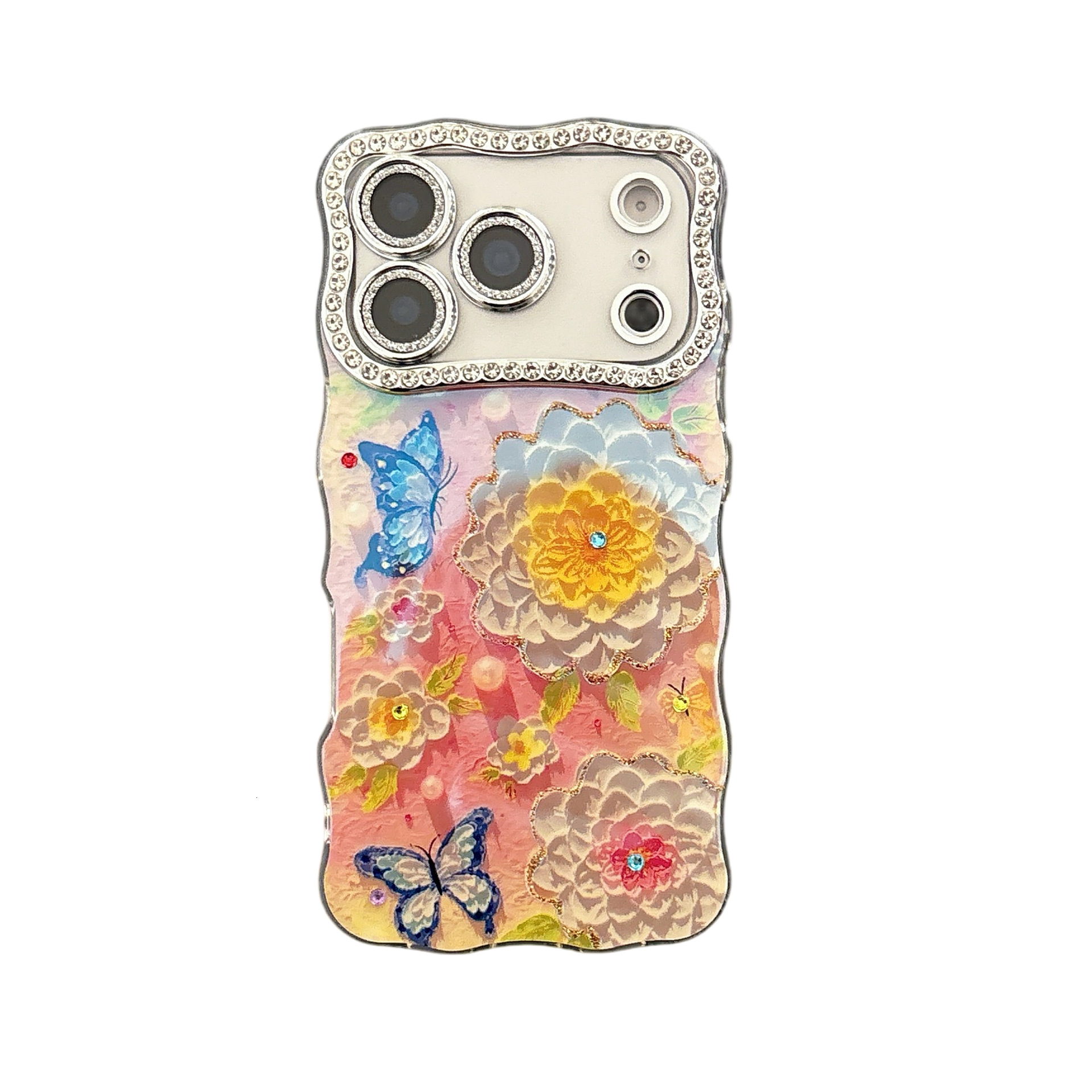 Blue Light Butterfly Camellia Flower Phone Case Compatible with iPhone 17 Pro Max Twisted Edge Protective Case iPhone 16/15