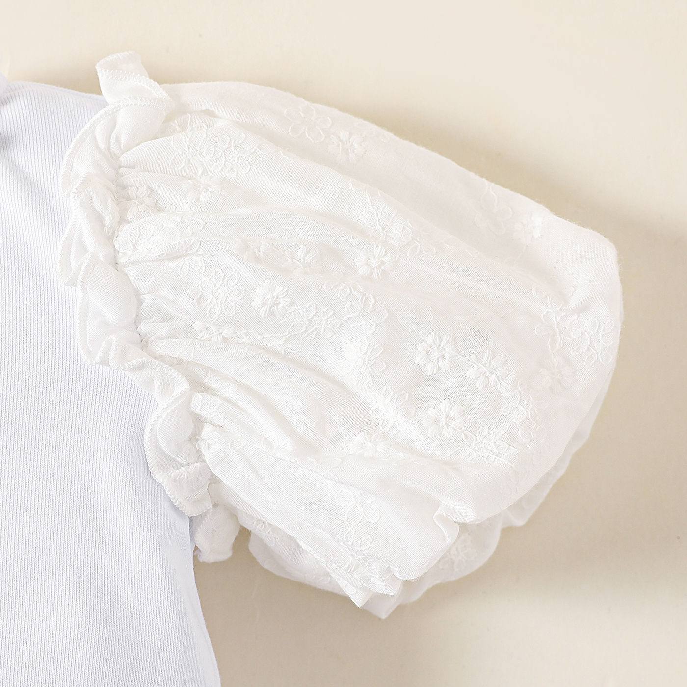 PatPat Baby Girl Cotton Letter Embroidered Frill Neck Puff-sleeve Romper