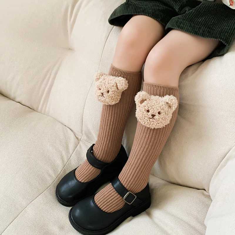 Bear Doll Children Long Tube Socks Winter Autumn Warm Kids Knee High Sock Cotton Girl Sokken Soild Color Stockings 2-8Y G251124