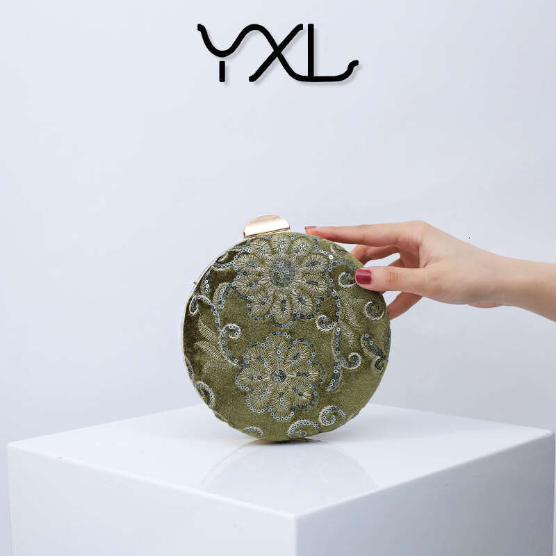 Dinner Bag Pearl Embroidered Evening Velvet Cheongsam Women S Handbag Small Round Dress Crossbody Bag Wedding Bag KQ