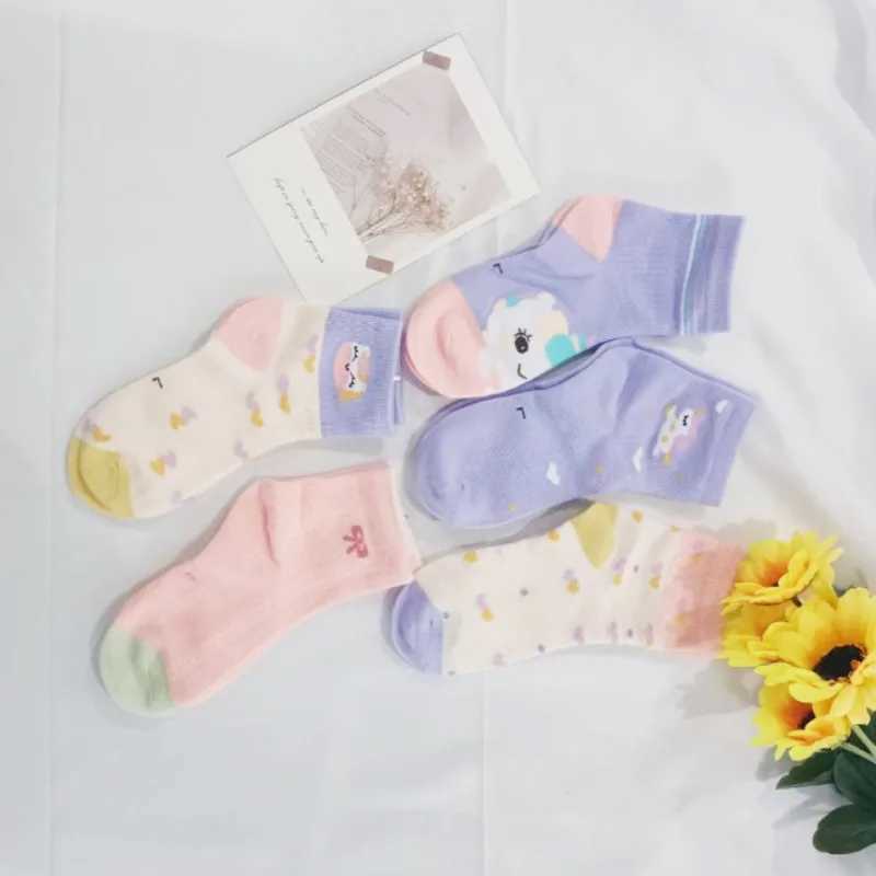 5 Pairs Cute Pattern CHIldrens SOCKS for Girls Autumn Winter Bow Mid-Calf SOCKS for Kids Soft Cotton SOCKS G251124
