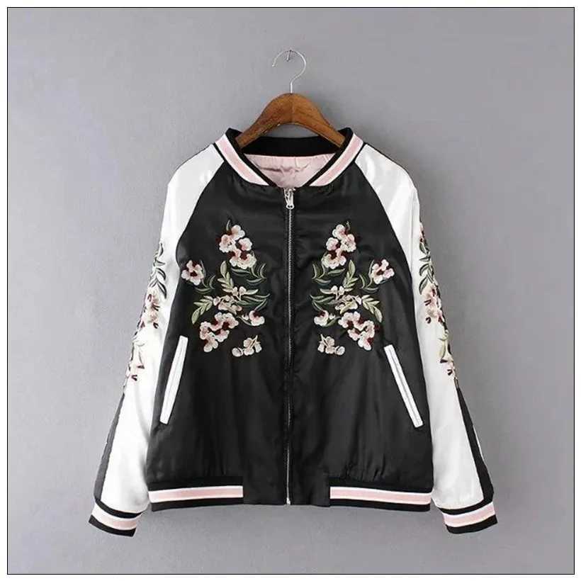 Womens Satin Sukajan Embroidered Bomber Baseball Jacket 2 Double Sided Female Coat Floral Harajuku Autumn Japanese silk Girls J251124