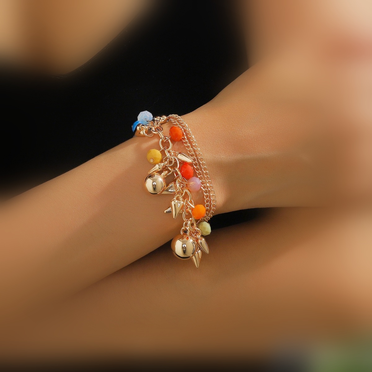 fashionable Bohemian glass crystal mixed color multi-layer beaded chain bracelet women Bohemian beach style bracelet