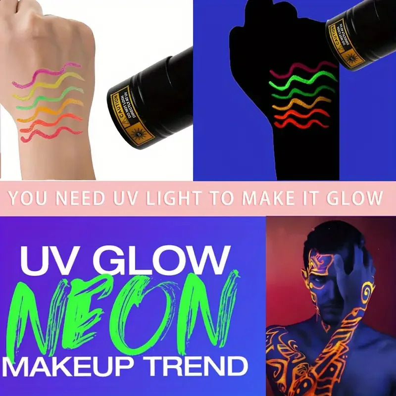 Six luminous UV reaction face and body paint sets neon liquid eyeliner pen makeup mix colors music festival 250418