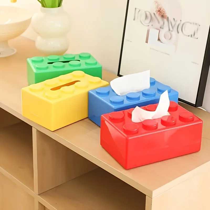 Creative LEGO-Style Tissue Box Multi-Color Rectangular Design with Classic Brick Dots Practical OrnamentalM251124