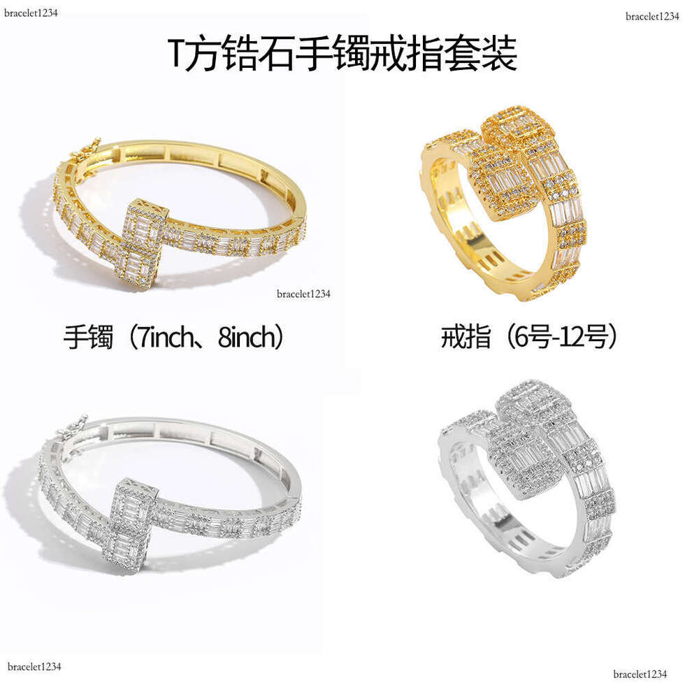 Luxury designer Ice out all VVS Moissanite Hip Hop T-square pure gold electroplated micro-inlaid rings for men and women