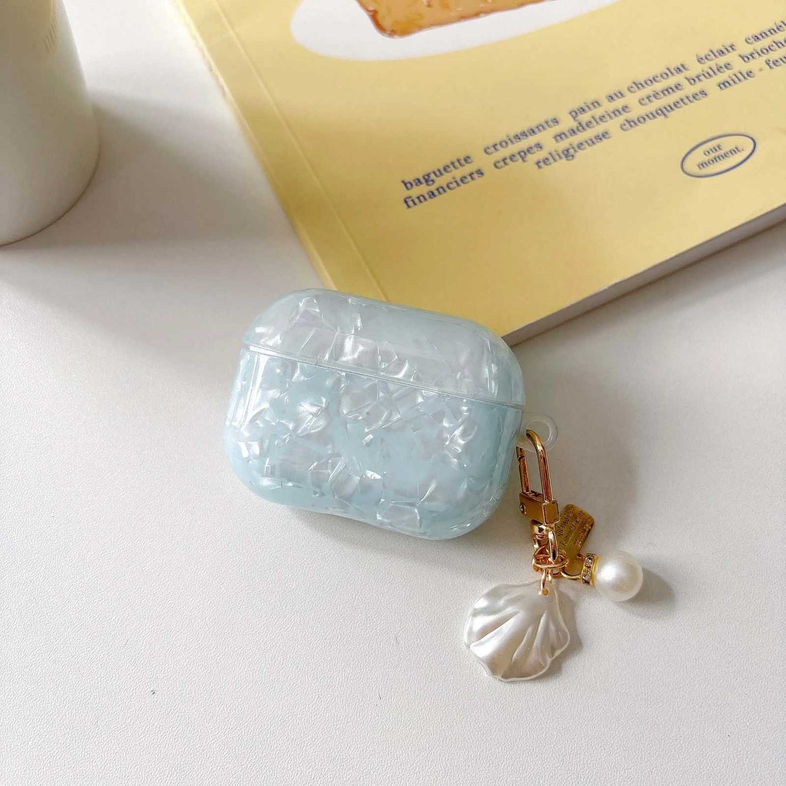 Blue shell imd phone case for airpods 4 3 2 1 pro 2nd shiny glitter wireless BT charging box headset coverW251125