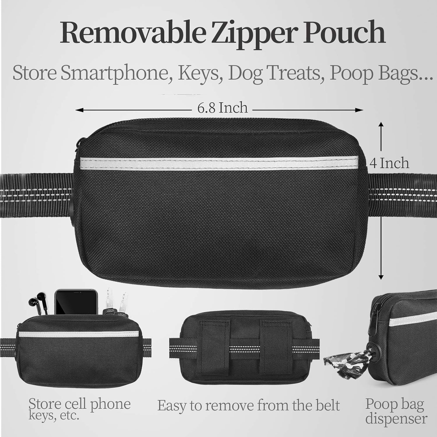 Hands Free Dog Leash with Zipper Pouch, Dual Padded Handles and Durable Bungee for Walking, Jogging and Running Your Dog