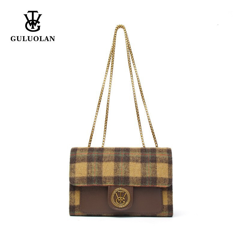 Autumn Winter New Woolen Plaid Niche Design Chain Underarm Fashionable And Versatile Single Shoulder Small Square Bag Crossbody Bag Tote Bag
