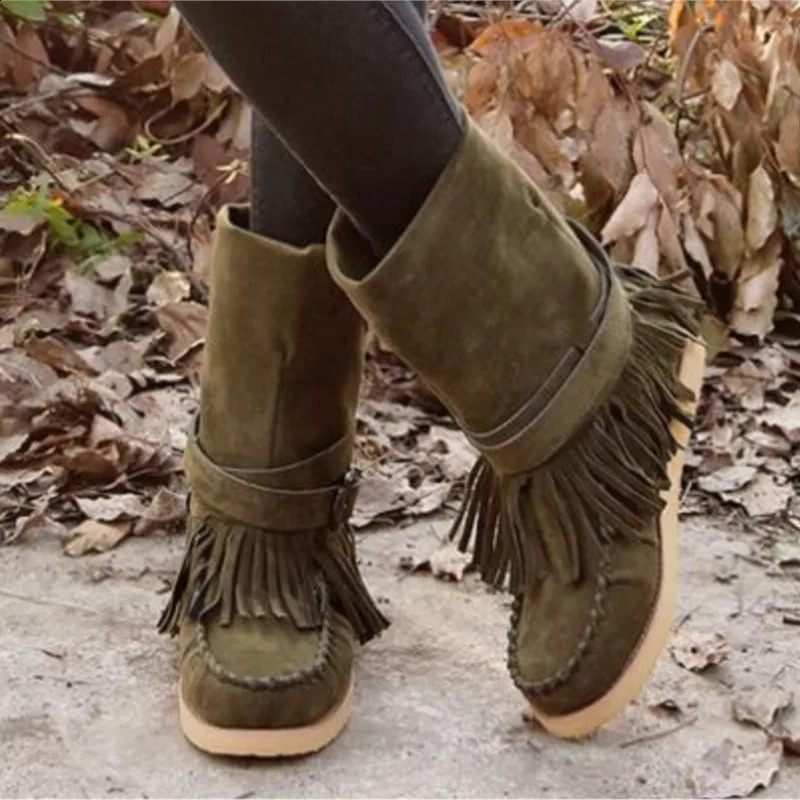 Winter Flat Bottom Sleeve Large Tassel Ethnic Style Cotton Boots Womens Leather ankle Boots P715 250418