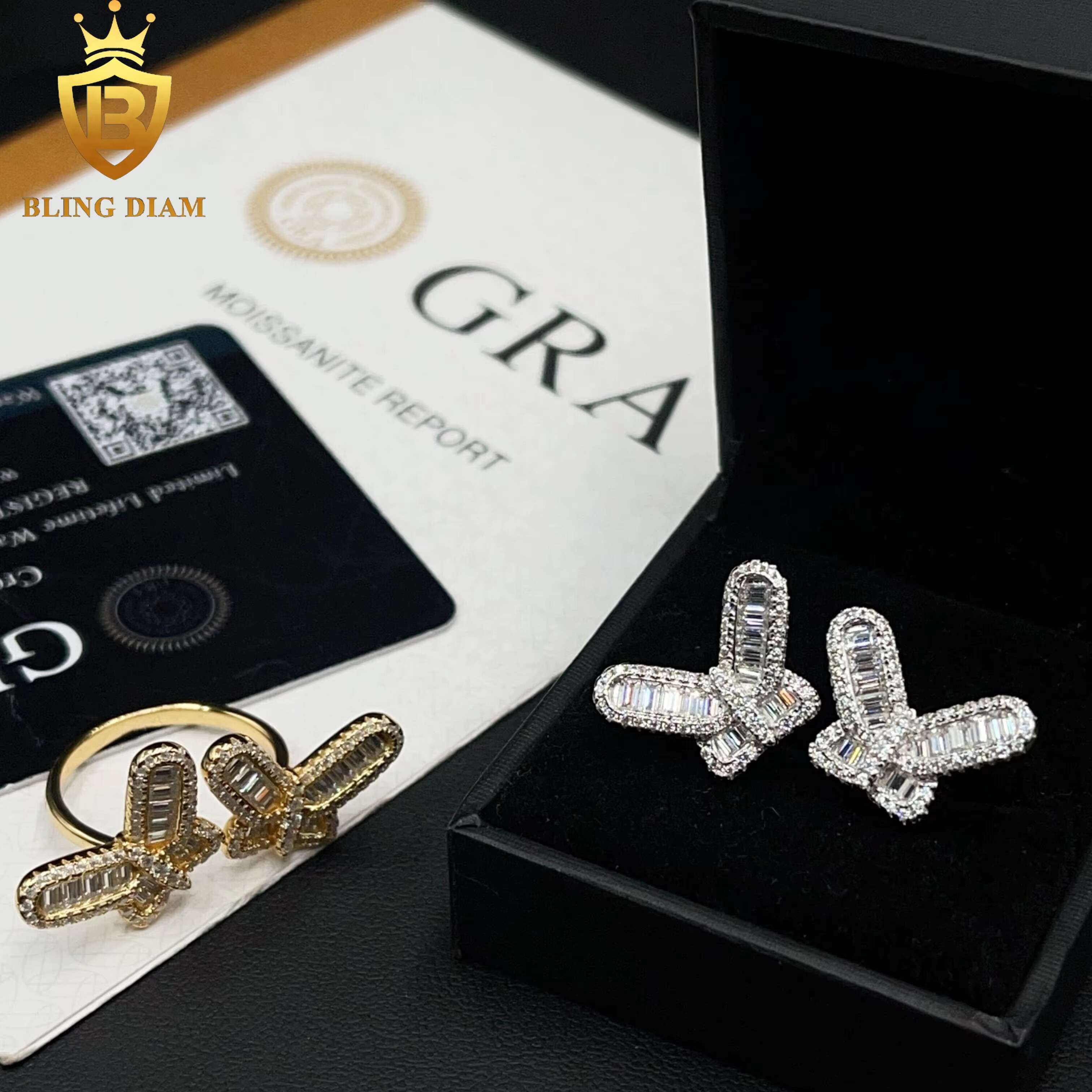 Popular Fashion Elegant Style Jewelry 925 Sterling Silver VVS Moissanite Diamond Butterfly Rings