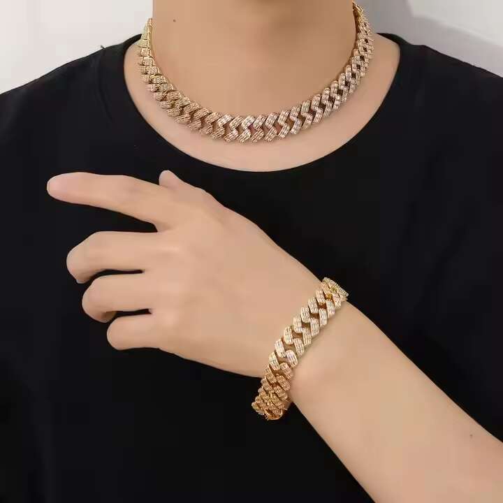 BES Fashion Hip Hop 17 MM Miami Cuban Chain Necklace Iced Out Zircon 18 K Gold Plated Necklace Jewelry for Men Anniversary