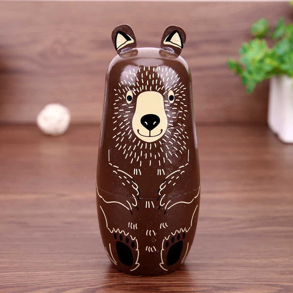 5 Floors Wooden Russian Nesting Dolls Safe Smooth Bear Ears Matryoshka Dolls Set Handmade Painted for Kindergarten Teaching Aids 250423