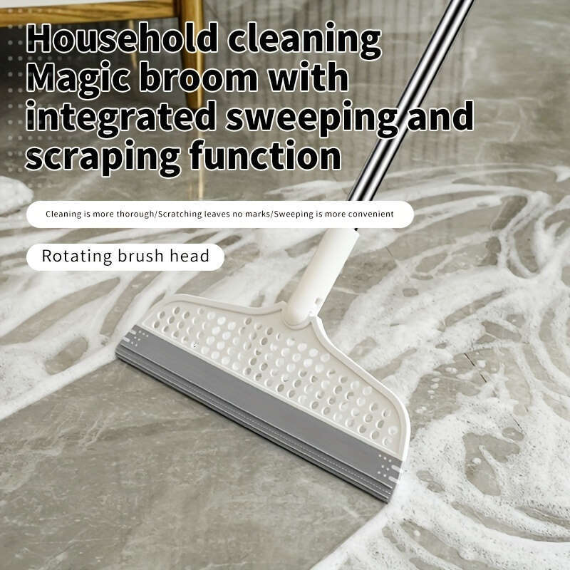 Multi-Surface Squeegee Household Cleaning, Integrated Sweeping and Scraping Function, Rotating Brush Head, Pet Hair Remover, for Living Room, Bedroom,