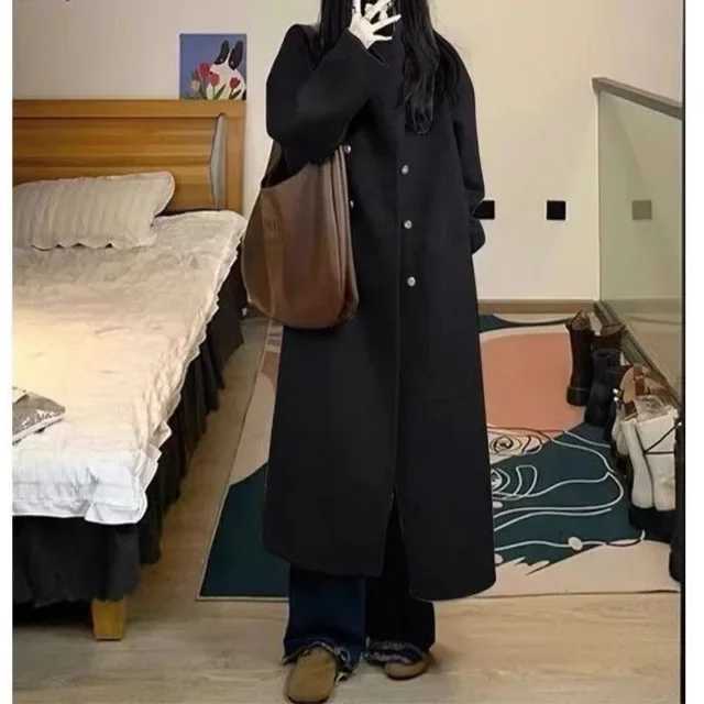 Plus Size New Korean Style Womens Thickened Woolen Coat Loose Fit Autumn Winter Grey Colorful Large Size Outerwear Fashionable J251124