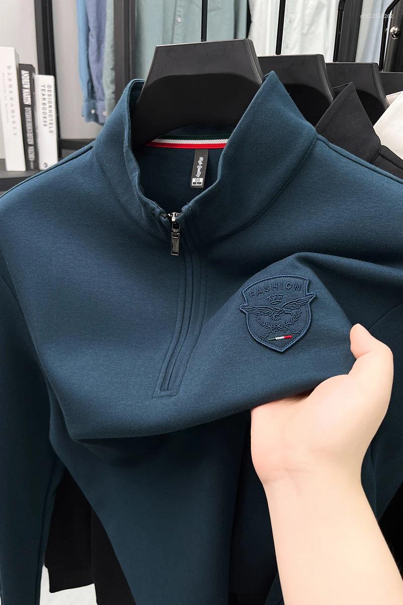 Men's Polos High End Brand Embroidered Standing Collar Long Sleeved T-shirt Spring And Autumn Pure Cotton Casual Business Polo Shirt