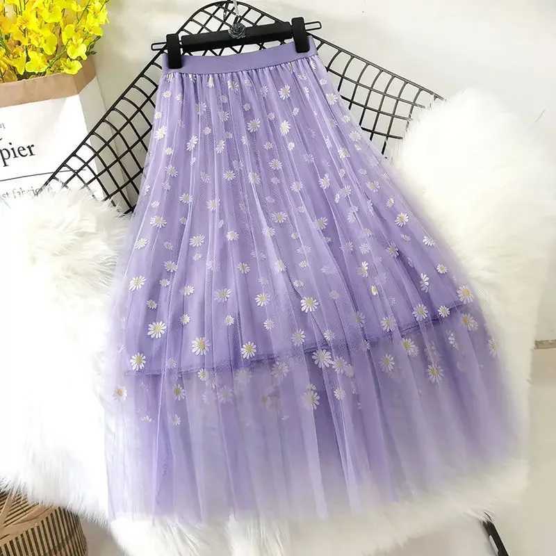 Skirts Women Tender Sweet Korean Style Printed Lady Mesh Ins Classy All match College Elegant and Popular Cute Girl Fashion Charm M250424