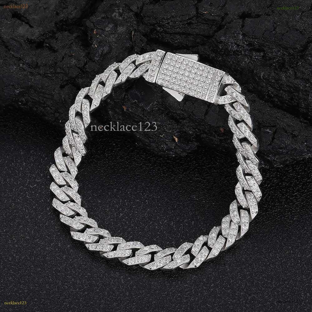 Nuoya Jewelry 8mm Prong Cuban k Chain Iced Out Pass Dia Tester VVS Moissanite Sterg Sier Necklace