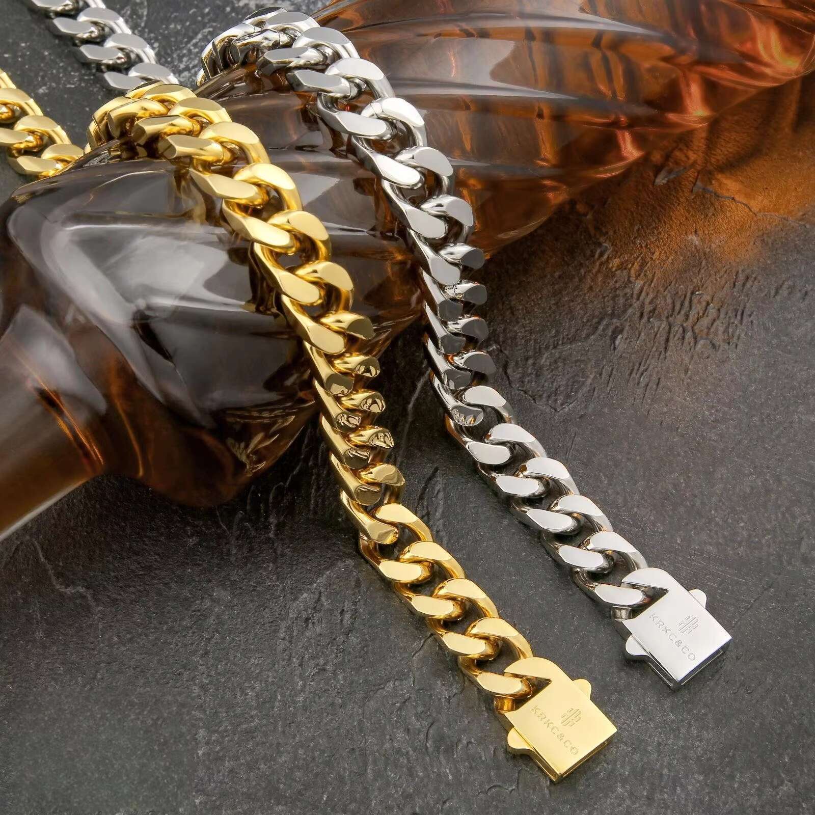 KRKC Wholesale Hip Hop Jewelry 12mm 14mm 18K Gold Plated Stainless Steel Miami Cuban Link Necklace Mens Chains