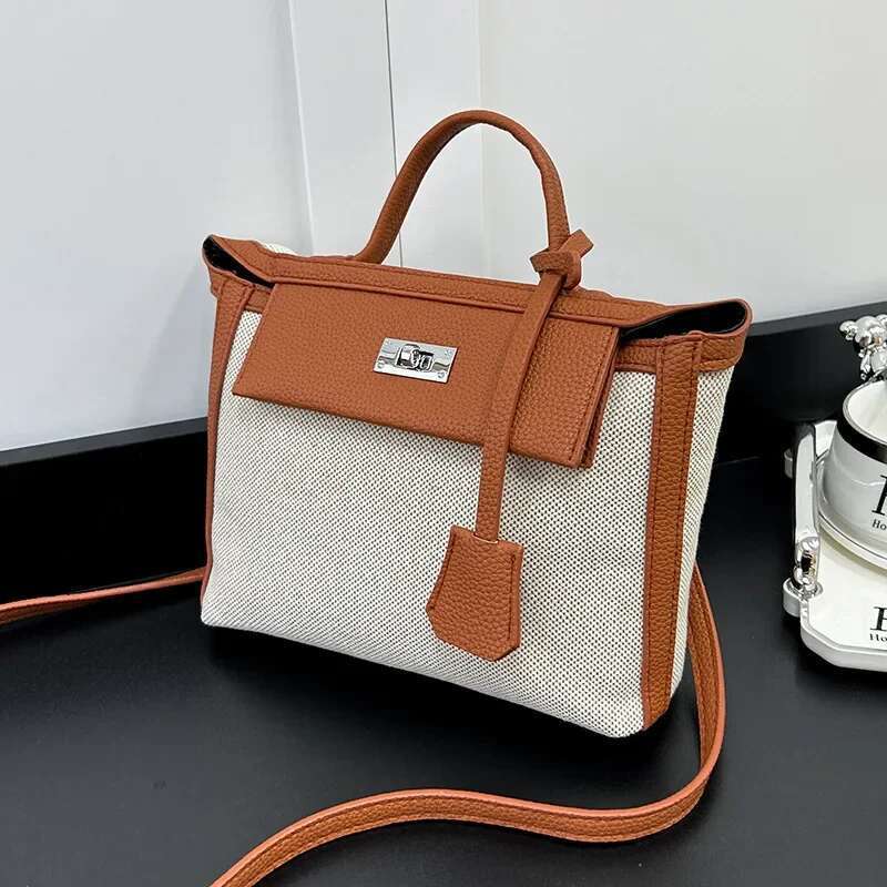 Hot Sale Of The Season New Women's Fashion Canvas Shoulder Bag Retro Classic High-End Feelings Trendy Color Block Handbag Stylis