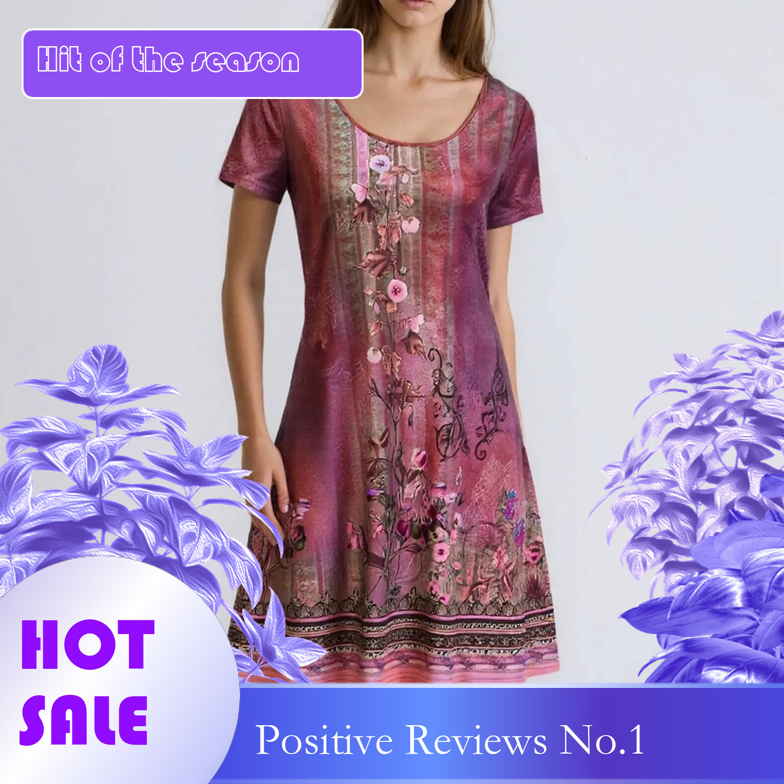 Dongdumaoyi Women S Short Sleeve Crew Neck Dress Bohemian Floral Summer Fitted Dresses For Knee Length Beach