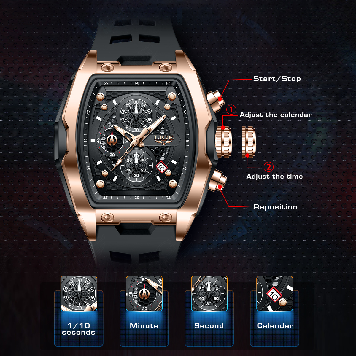 LIGE Men's Quartz Watch Waterproof Watch Top Brand Men's and Women's Universal Style Square Case Fashion Business Watch Holiday Gift Te