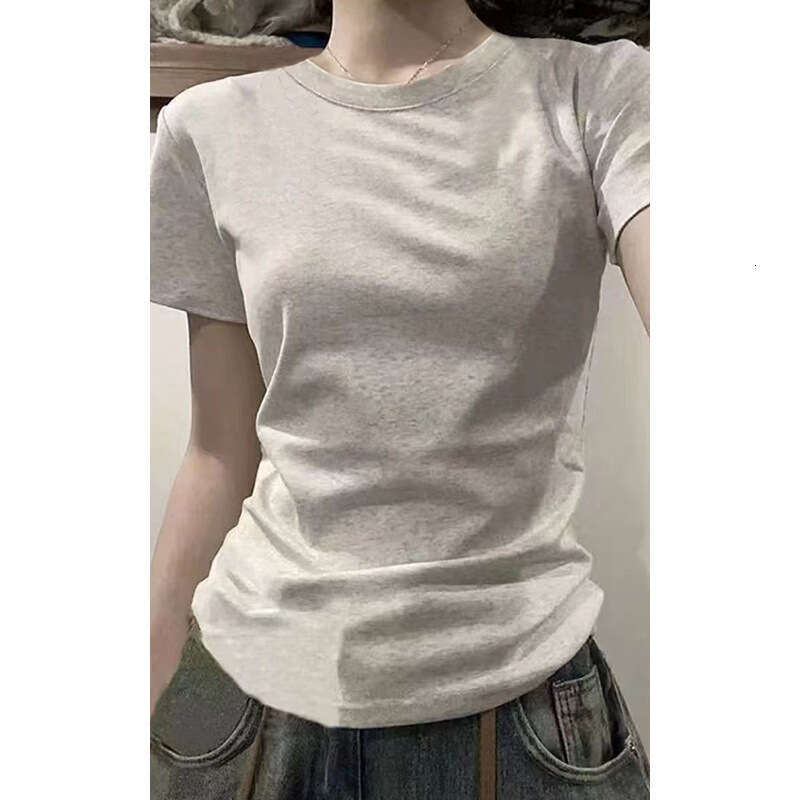 Pure cotton American V-neck shoulder short sleeved T-shirt for women in the summer of 2025, basic with inner lining and college style top