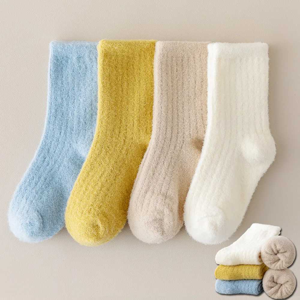 4 pairs of childrens socks for autumn and winter babys fleece socks for warmth thickening boys and girls looped socks wit G251124
