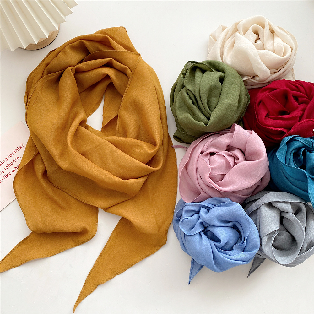 K503 Cotton and linen solid color large diamond scarf silk scarf women spring autumn summer fashion neck protection literary decorative scarf