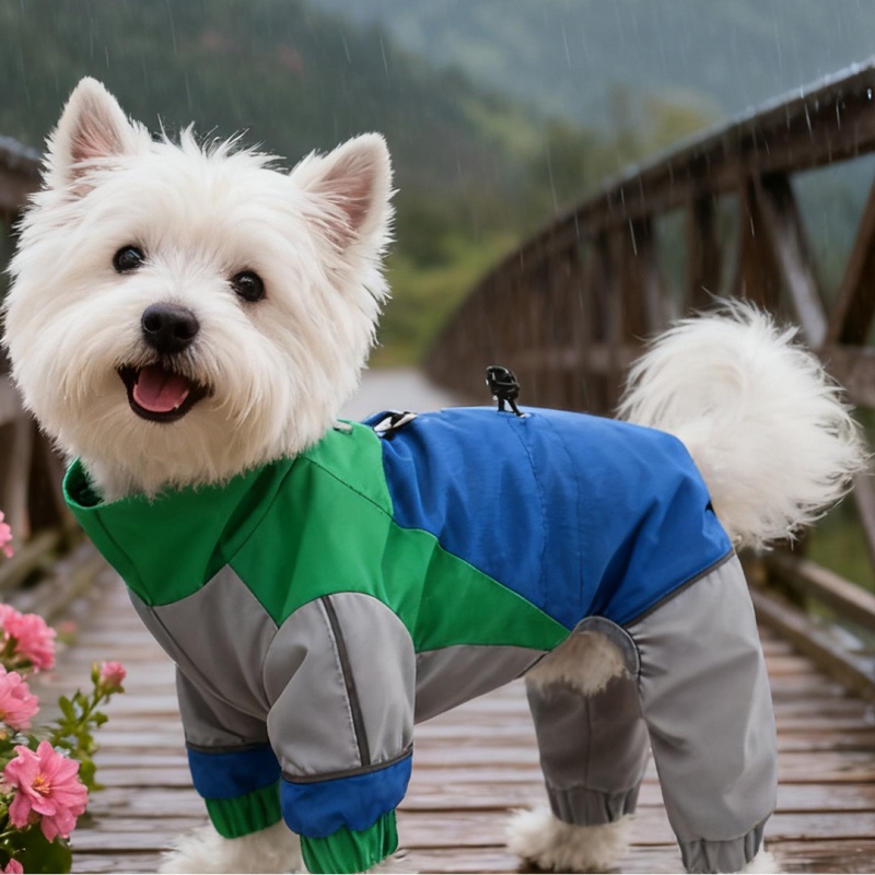 Soft Skin-Friendly Fleece Lined Dog Jumpsuit, Taslan Fabric Windproof Waterproof Dog Coat, Reflective Four-Legged Dog Apparel with Leash Ring, for Sma