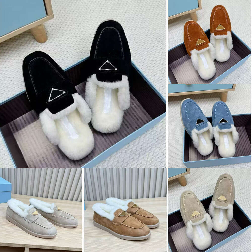 Top quality fur slide loafer womens furry fluffy slipper flat slip on suede Warm wool Snow shoes shearg sandal mule fur slipper designer slides loafer winter shoe