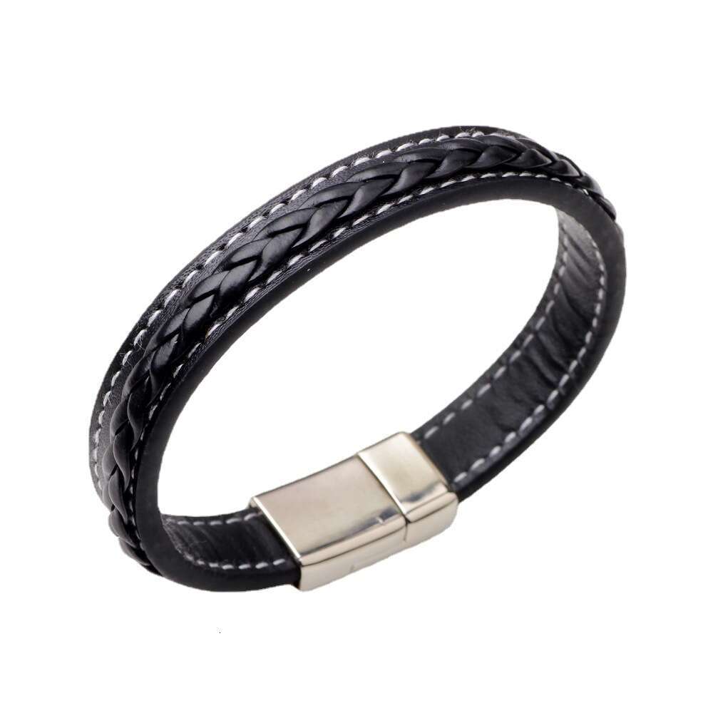 A minimalist PU woven that is fashionable, classic, punk, and trendy for men. The wide leather bracelet has a high-end feel
