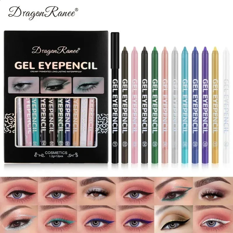 Gel eyeliner waterproof cosmetics 12 colored matte UV luminous pencil set makeup tool 250418