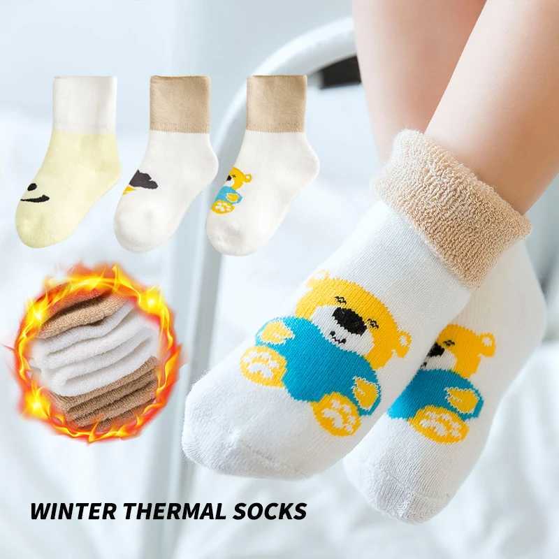 3 Pairs Baby Toddler Footwear SOCKS Warm Thicken Winter Autumn Bear Smiling Pattern Soft Cozy Indoor Home SOCKS G251124
