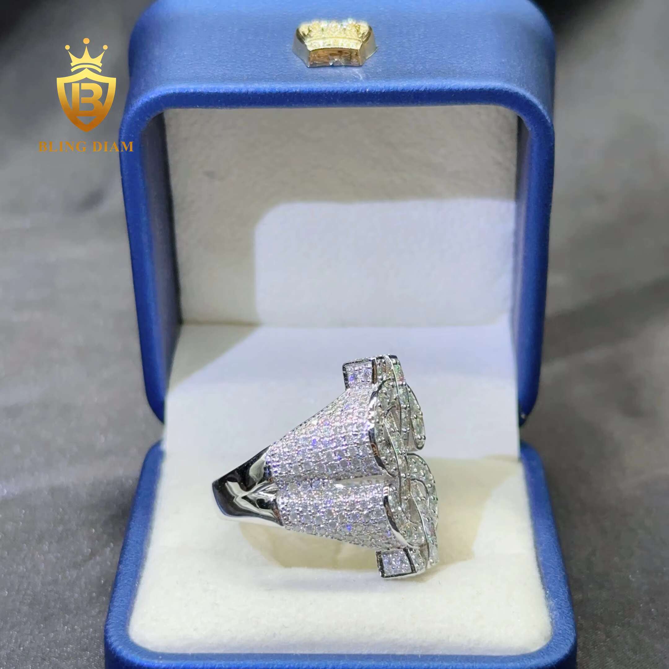 VVS Moissanite Custom Hip Hop Dollar Design Ring 925 Sterling Sliver Moissanite Rings for Men and Women