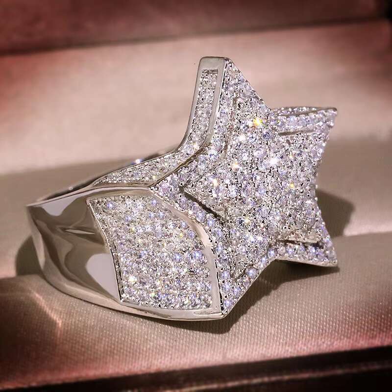 Hip Hop Full Diamond Rings Jewelry Women Star Micro Paved Zircon Stone Ring for Men