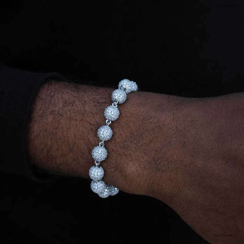 Luxury designer 8mm Hip Hop Ice Out VVS Moissanite Round bead ball Chain bracelet Gold Plated Sterling Silver Men's and Women's Jewelry Free