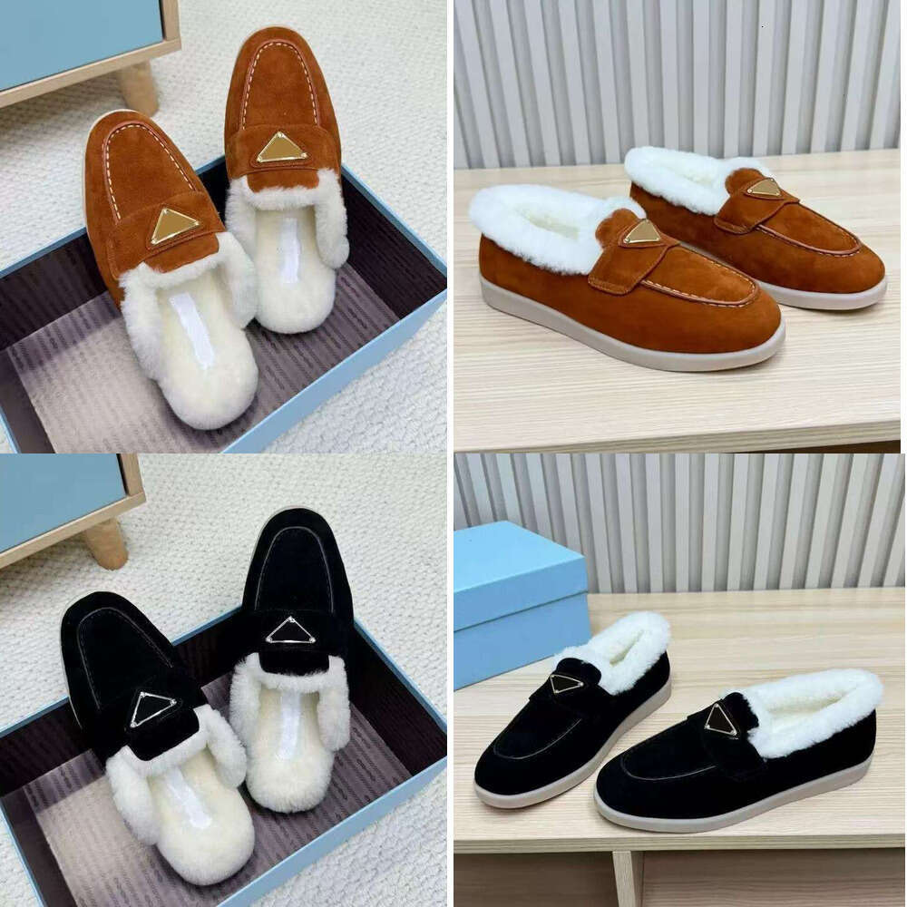 Designer slides loafer winter shoe shearg sandal mule fur slipper Top quality fur slide loafer womens furry fluffy slipper flat slip on suede Warm wool Snow shoes