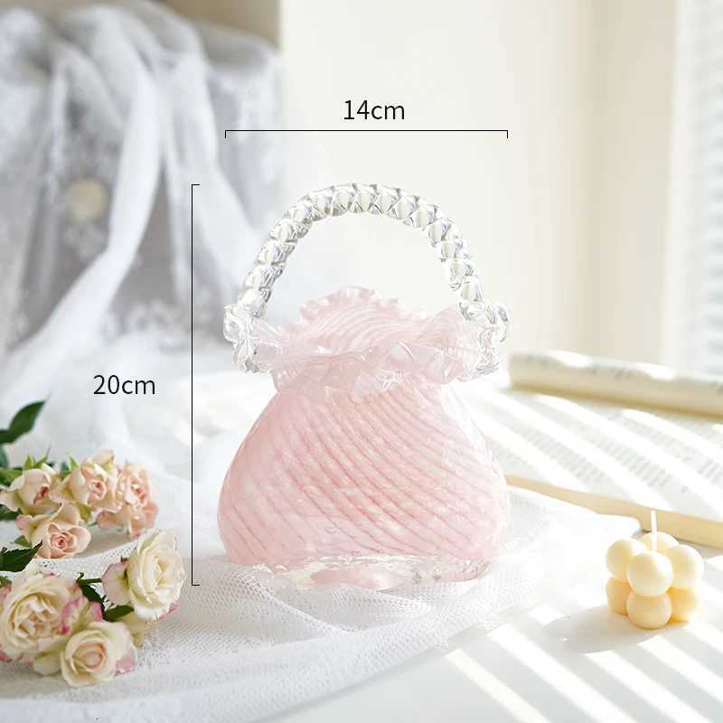 High sense Internet celebrity light luxury glass handbag bag vase glass flower basket living room home soft decoration flower C251124