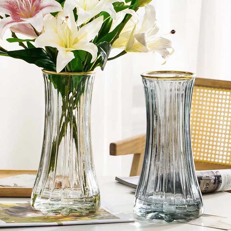 Gold Transparent Glass Vase Living Room Flower Decoration Creative Water Vase Light Luxury C251124