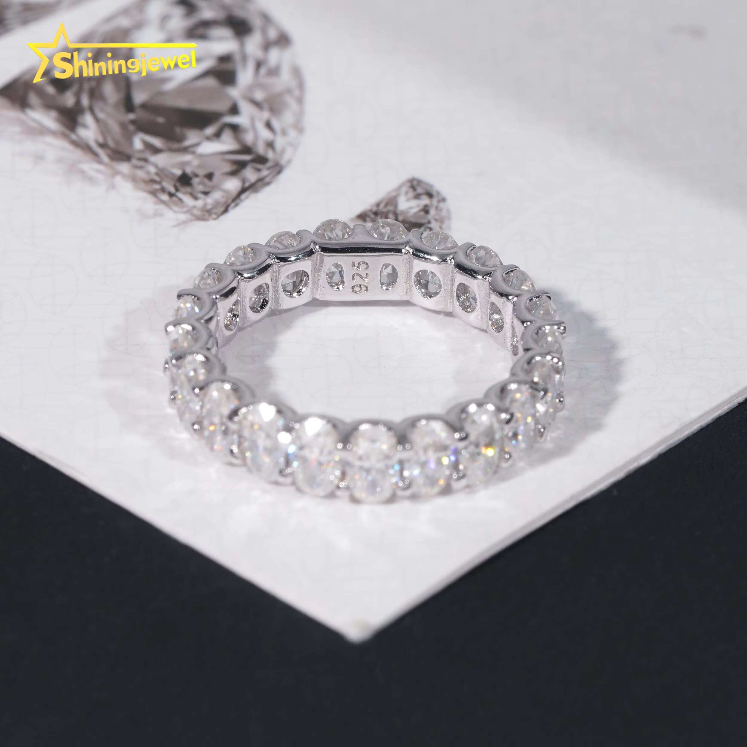 Band Oval Cut Wedding Ring 3*5mm Moissanite VVS Pass Diamond Test 925 Sliver Gold Plated Engagement Rings Fast Shipping