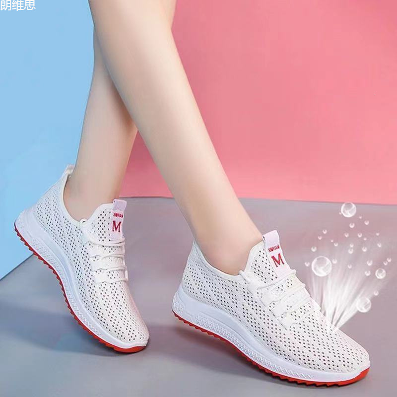 Spring Summer Front Lace Up Soft Soled Sports Leisure Shoes With Flat Heels And Round Toe Mesh Fabric Low Cut White Shoes Small Ddmysaturn Ddmysaturn