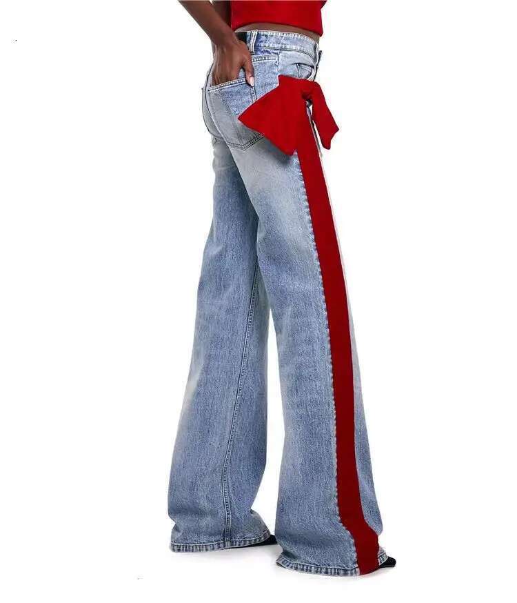 Getspring Women Jeans 2025 Spring Autumn New Fashionable Elegant Ribbon All Match Color Matching Loose Casual Long Denim Pants