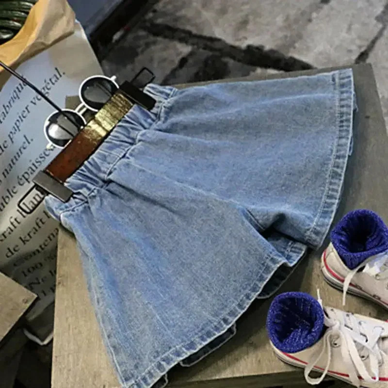 Summer childrens shorts girls solid color jeans casual loose pants clothing for children aged 4 to 13 bottom 250414z