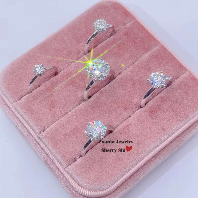 Ready to Ship Engagement Ring Solitaire Diamond 6 Prongs Silver Moissanite Ring