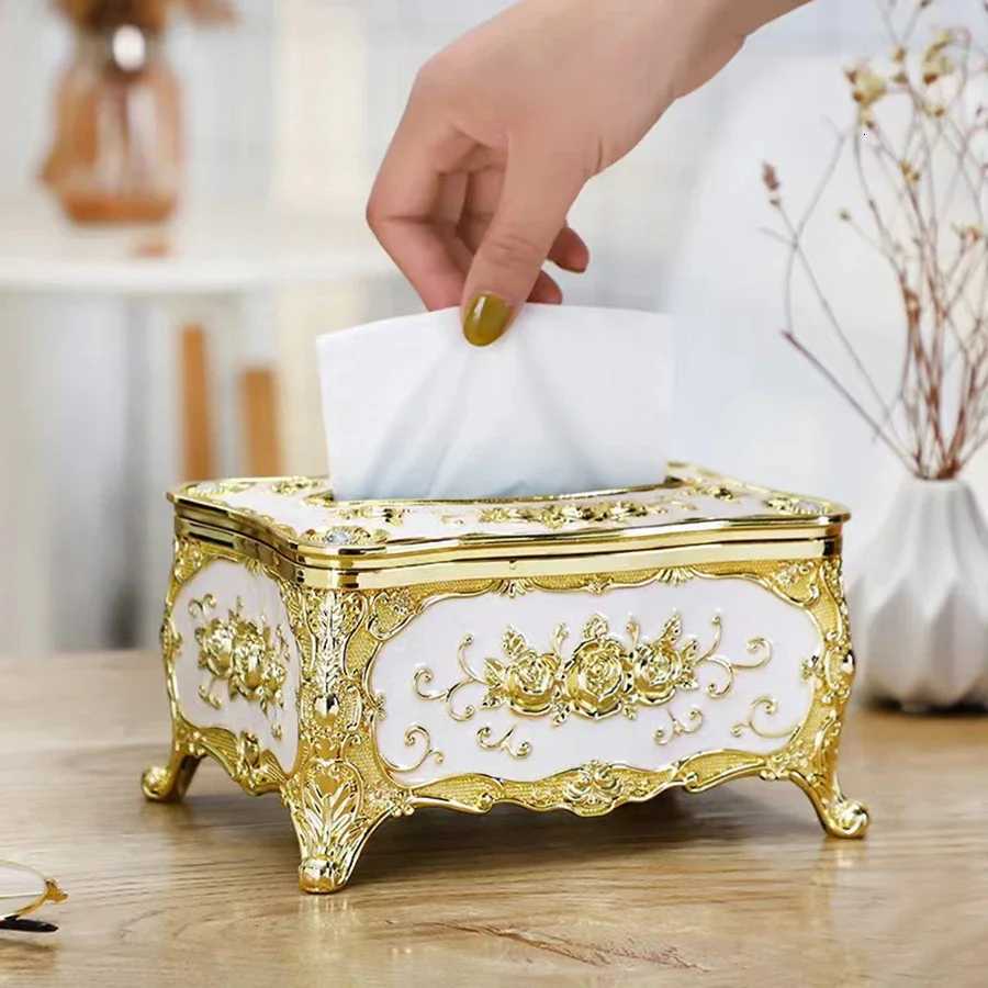 European-style Tissue Box Living Room Desktop Tissue Box Retro LuxuryTissue Case Rose Patterned Napkin Holder Home DecorationM251124