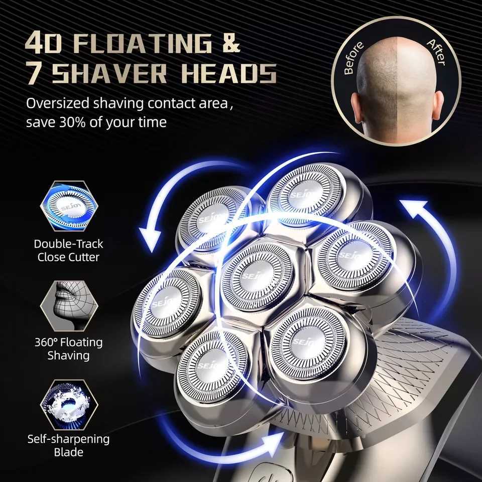 SEJOY 5 IN 1 Rotary Electric Shaver 7D Rechargeable Bald Head Beard Trimmer Razor Mens Electric Hair Trimmer L251124