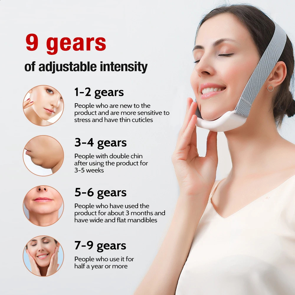 EMS Microcurrent Facial Massager Double Chin Reducer Vibration Heating Skin V Line Face Slimming Lifter Belt 250418