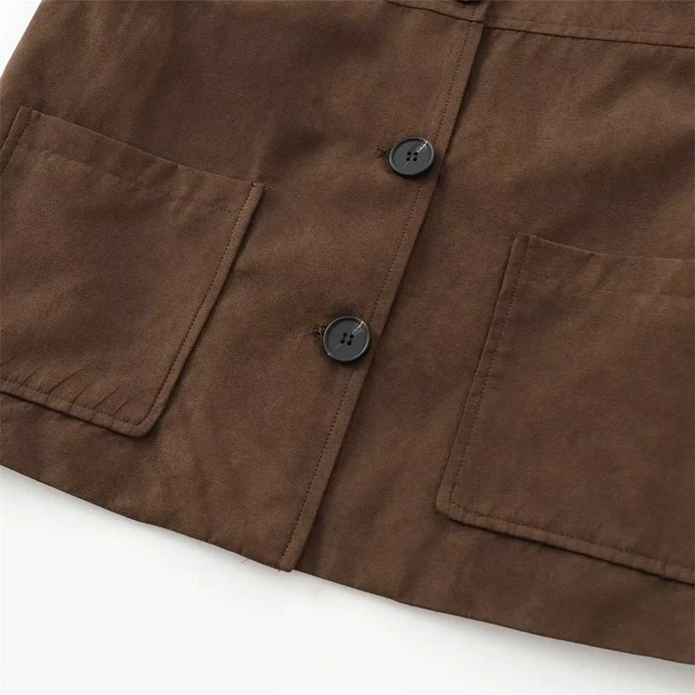 Autumn New European and American Style Versatile Old Money Style Brown Suede Leather Short Coat J251124